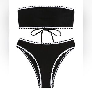 ZAFUL Women Strapless Textured Bandeau Bikini 2 Piece Swimwear